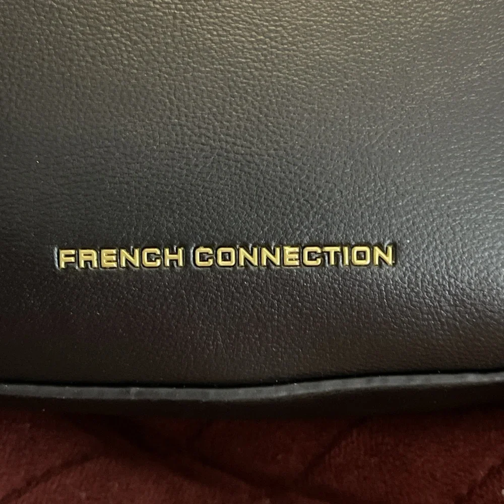 NWT French Connection Moritz Hobo Bag Womens Black Textured Zip‎ Purse Shoulder